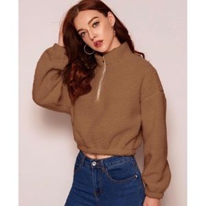 Cropped Teddy Half-zip Sweater